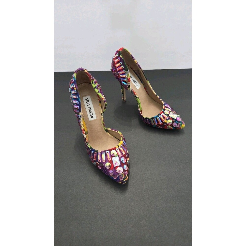 Fancy Heels, Multicolor Rhinestone Jewel Pumps Womens 5.5M Party Glam - Picture 6 of 7